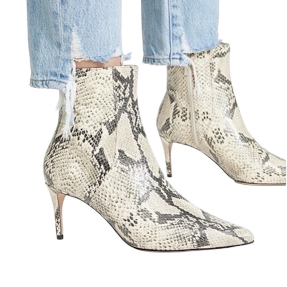 Schutz | Women’s Bette Snake Print Point Toe Booties Size 8